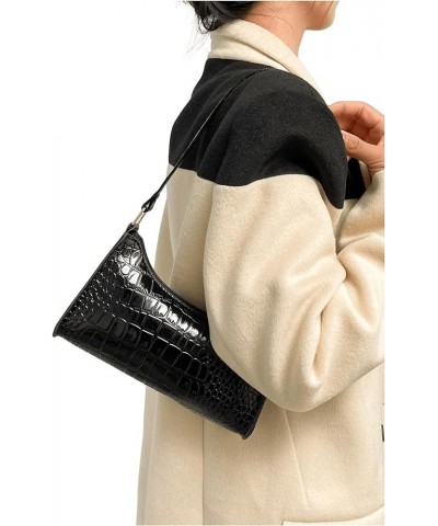 Women's Crocodile Embossed Shoulder Handbag Small Clutch Purse PU Leather Square Bags Black $12.41 Shoulder Bags