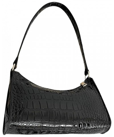 Women's Crocodile Embossed Shoulder Handbag Small Clutch Purse PU Leather Square Bags Black $12.41 Shoulder Bags