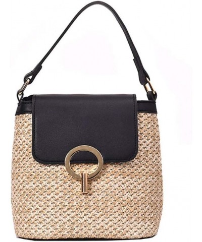 Straw Bag Casual Wild Portable Bucket Bag, Ladies Handbag, One-Shoulder Diagonal Bag Black $12.87 Shoulder Bags