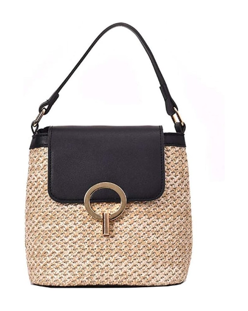 Straw Bag Casual Wild Portable Bucket Bag, Ladies Handbag, One-Shoulder Diagonal Bag Black $12.87 Shoulder Bags