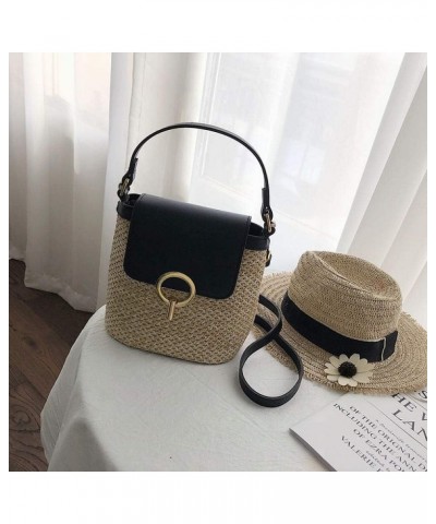 Straw Bag Casual Wild Portable Bucket Bag, Ladies Handbag, One-Shoulder Diagonal Bag Black $12.87 Shoulder Bags