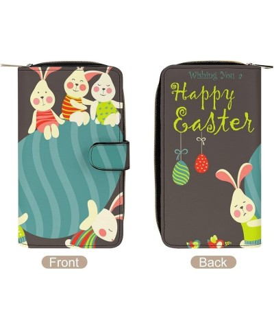 Multicolor Wallets for Women, Print Happy Easter Bunny Egg Womens Wallet with Multiple Card Slots and Cellphone Compartment-B...