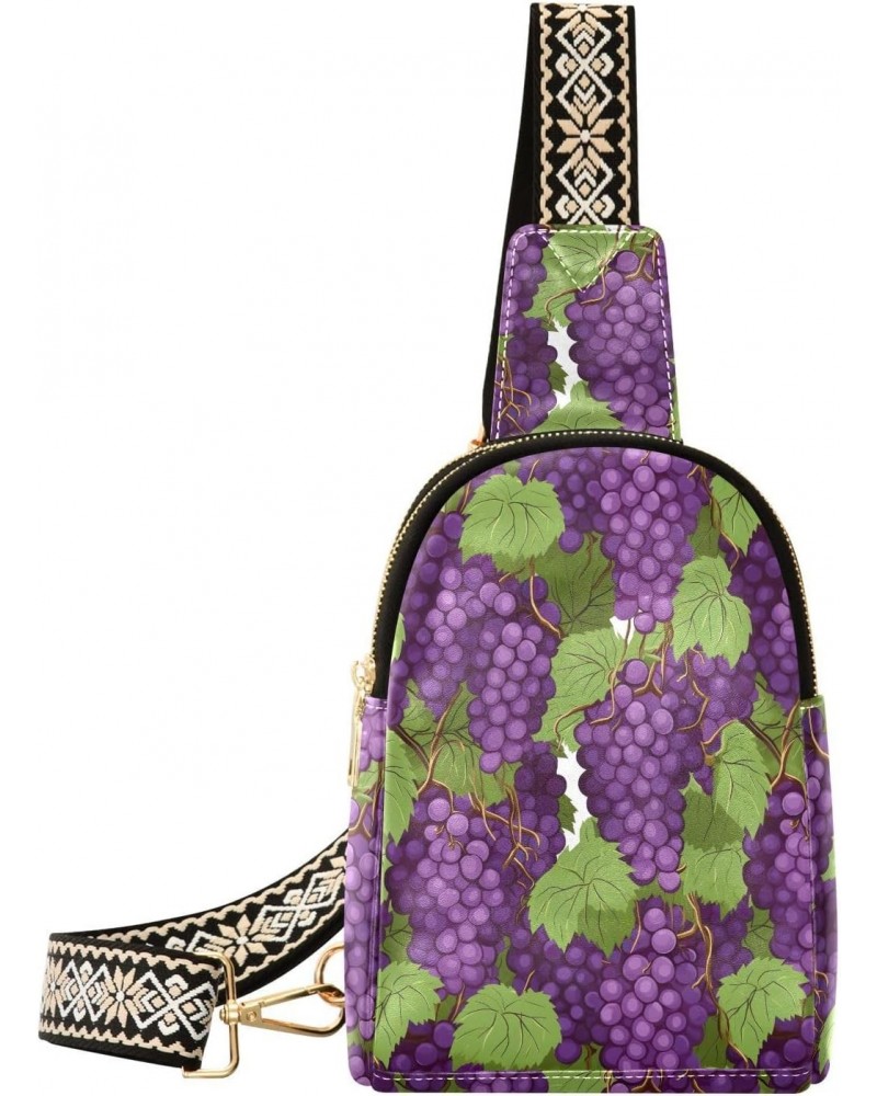 Sling Bag for Women Purple Grape Pattern Crossbody Bag Small Chest Bag Shoulder Bag Cell Phone Purse for Casual Travel Hiking...