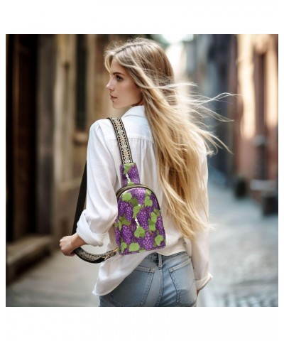 Sling Bag for Women Purple Grape Pattern Crossbody Bag Small Chest Bag Shoulder Bag Cell Phone Purse for Casual Travel Hiking...