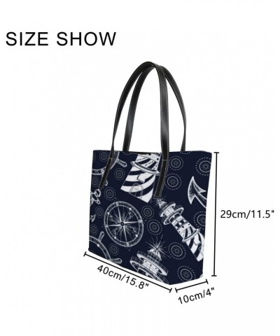 Black and White Vintage Black and White Anchor Steering Wheel Compass Tote Bag for Women Leather Handbags Women's Crossbody H...