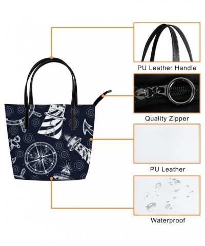 Black and White Vintage Black and White Anchor Steering Wheel Compass Tote Bag for Women Leather Handbags Women's Crossbody H...