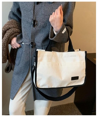 Corduroy Tote Bag for Women Fashion Canvas Shoulder Bag Purse Large Capacity Hobo Bag Casual Crosbody Bag White $31.36 Totes