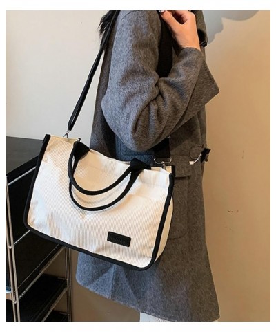 Corduroy Tote Bag for Women Fashion Canvas Shoulder Bag Purse Large Capacity Hobo Bag Casual Crosbody Bag White $31.36 Totes