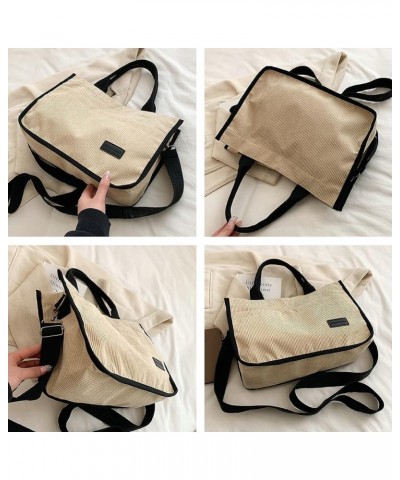 Corduroy Tote Bag for Women Fashion Canvas Shoulder Bag Purse Large Capacity Hobo Bag Casual Crosbody Bag White $31.36 Totes