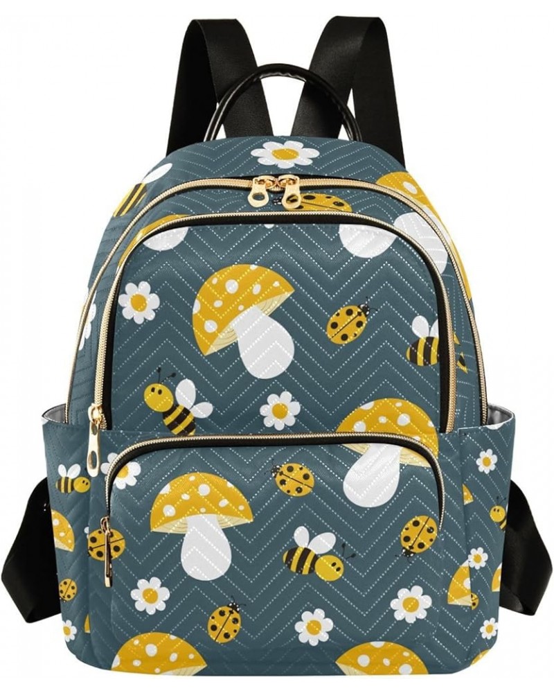 Women Backpack Ladybug Bee Mushroom Anti-Theft Travel Backpack with Luggage Belt Lightweight Handbag Lady Purse Roomy Double ...