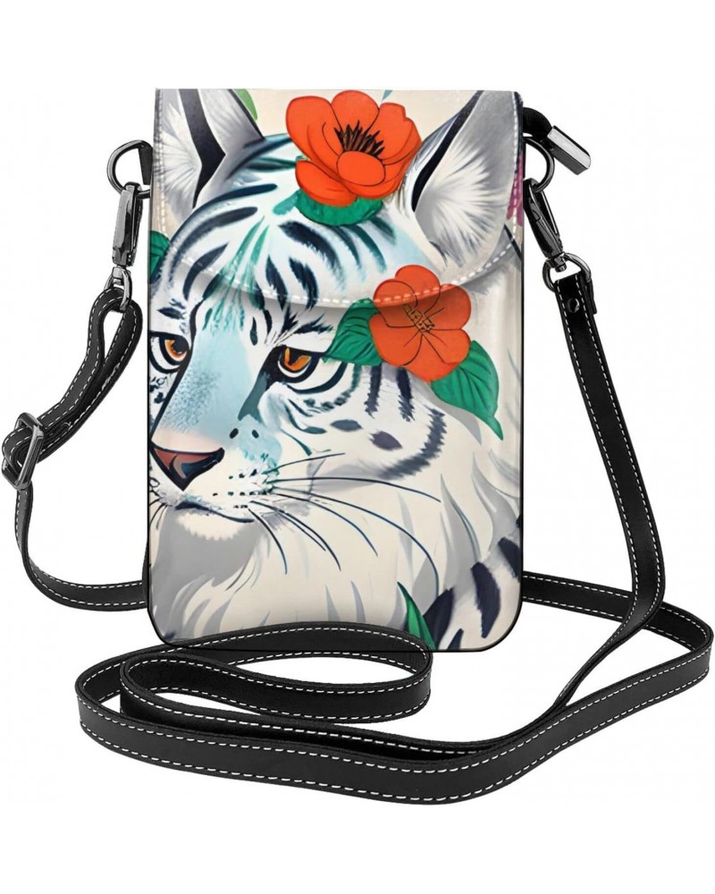 women Small Cell Phone Purse Cute white tiger pattern : Multifunction,Soft, durable,Convenient for daily use and travel, Blac...