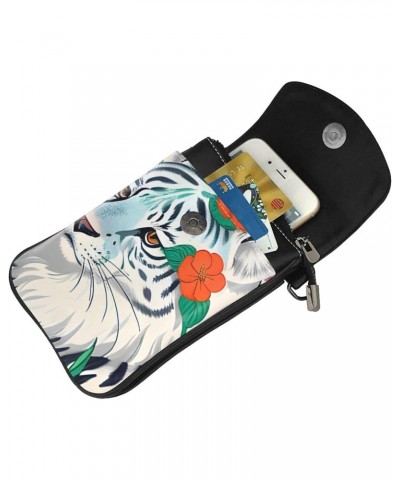 women Small Cell Phone Purse Cute white tiger pattern : Multifunction,Soft, durable,Convenient for daily use and travel, Blac...