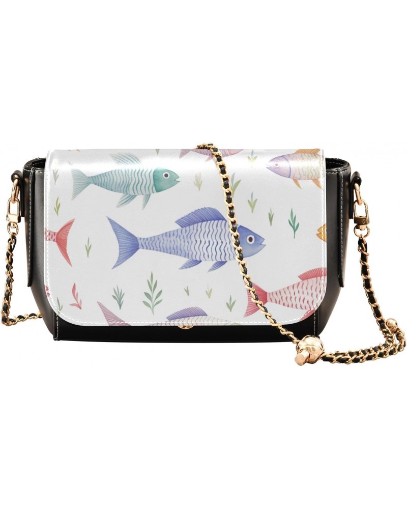 Colorful Fish Pattern Women's Crossbody Handbags,Women's Shoulder Handbag Purse with PU Leather $21.99 Crossbody Bags