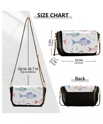 Colorful Fish Pattern Women's Crossbody Handbags,Women's Shoulder Handbag Purse with PU Leather $21.99 Crossbody Bags