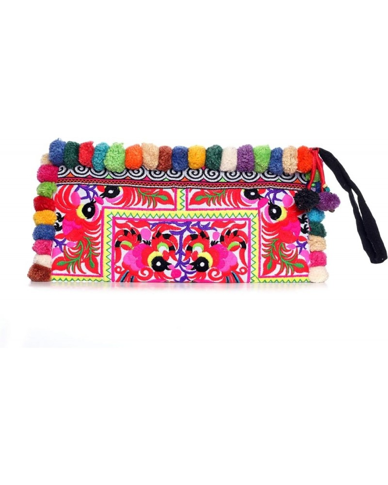 Handmade Clutch Bag, Hmong Tribes Embroidered Cosmetic Bag Chicken White, Multi Pom $12.53 Clutches