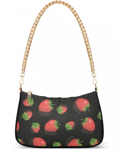 Strawberry in Black Shoulder Bags for Women Crossbody Bags Tote Handbag Stylish Clutch Purse with Chain Strap 7.1x11x2.8 inch...