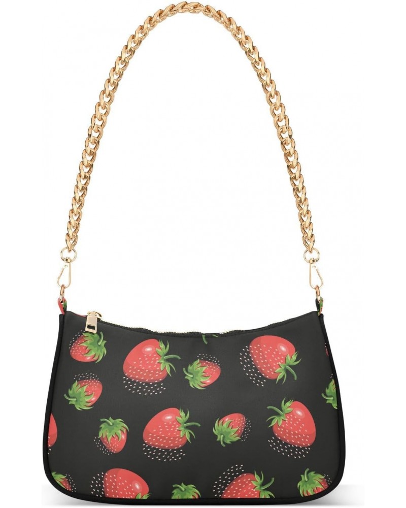 Strawberry in Black Shoulder Bags for Women Crossbody Bags Tote Handbag Stylish Clutch Purse with Chain Strap 7.1x11x2.8 inch...