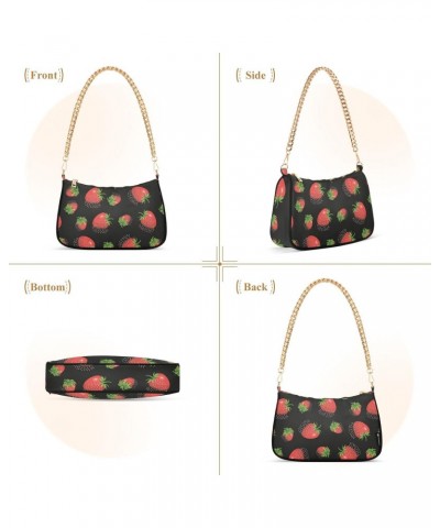 Strawberry in Black Shoulder Bags for Women Crossbody Bags Tote Handbag Stylish Clutch Purse with Chain Strap 7.1x11x2.8 inch...