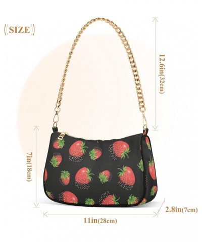 Strawberry in Black Shoulder Bags for Women Crossbody Bags Tote Handbag Stylish Clutch Purse with Chain Strap 7.1x11x2.8 inch...