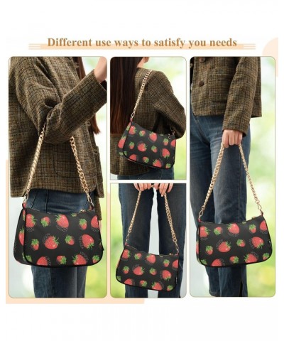 Strawberry in Black Shoulder Bags for Women Crossbody Bags Tote Handbag Stylish Clutch Purse with Chain Strap 7.1x11x2.8 inch...