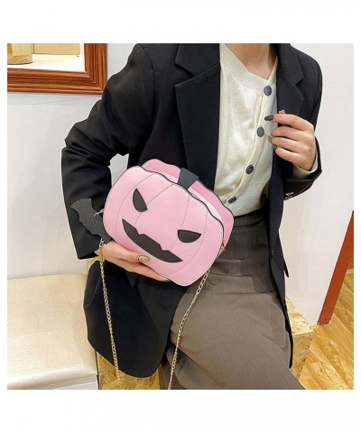 PU Leather Funny Ghost Bag, Pumpkin Crossbody Bag Halloween Devil Shoulder Bag Adjustable Mobile Phone Bag for Woman Pink $10...