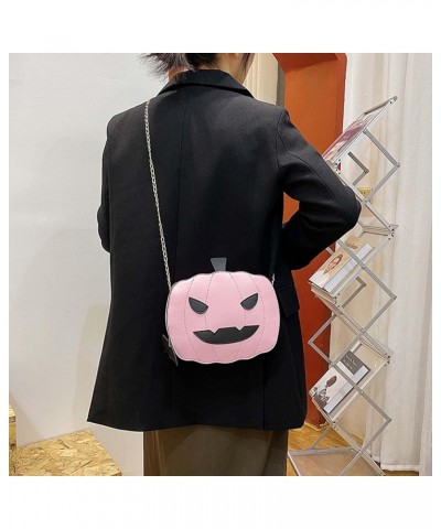 PU Leather Funny Ghost Bag, Pumpkin Crossbody Bag Halloween Devil Shoulder Bag Adjustable Mobile Phone Bag for Woman Pink $10...