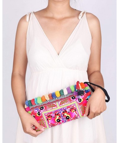 Handmade Clutch Bag, Hmong Tribes Embroidered Cosmetic Bag Chicken White, Multi Pom $12.53 Clutches