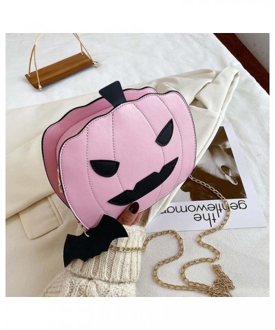 PU Leather Funny Ghost Bag, Pumpkin Crossbody Bag Halloween Devil Shoulder Bag Adjustable Mobile Phone Bag for Woman Pink $10...