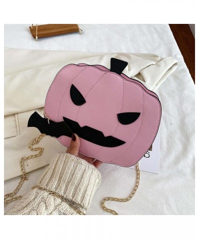 PU Leather Funny Ghost Bag, Pumpkin Crossbody Bag Halloween Devil Shoulder Bag Adjustable Mobile Phone Bag for Woman Pink $10...