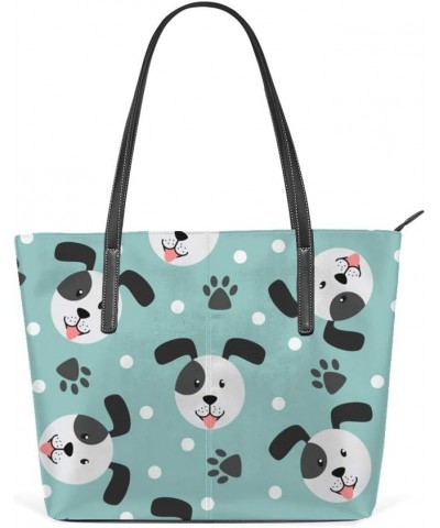 Shoulder Bag for Women Tote Bags Leather Shopper Bag Large Work Cute Face Dog Paw Handbags Casual Bag $29.99 Shoulder Bags