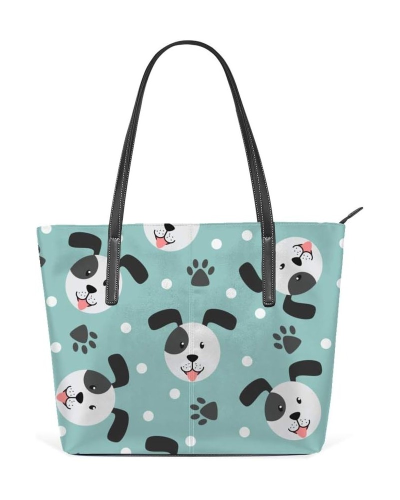 Shoulder Bag for Women Tote Bags Leather Shopper Bag Large Work Cute Face Dog Paw Handbags Casual Bag $29.99 Shoulder Bags