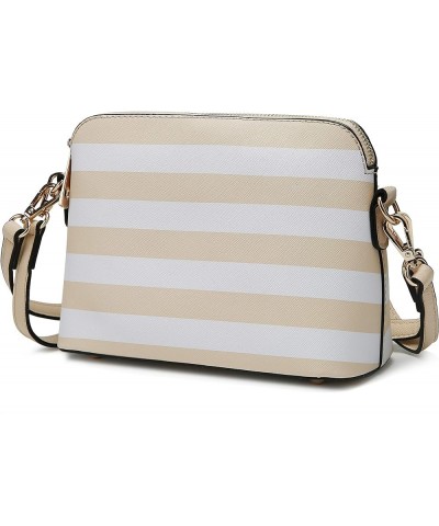 MKF Crossbody Bag for Women – PU Leather Pocketbook Handbag – Designer Side Messenger Purse, Shoulder Crossover Striped Light...