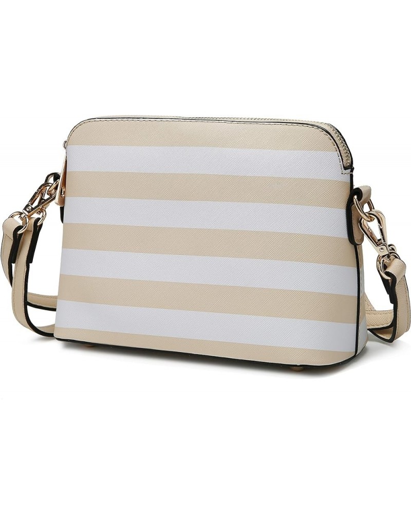 MKF Crossbody Bag for Women – PU Leather Pocketbook Handbag – Designer Side Messenger Purse, Shoulder Crossover Striped Light...