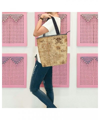 Tote Bag Retro Pirate Treasure Map Canvas Zippered Tote Handbag for Women with 2 Interior Pockets $12.41 Totes