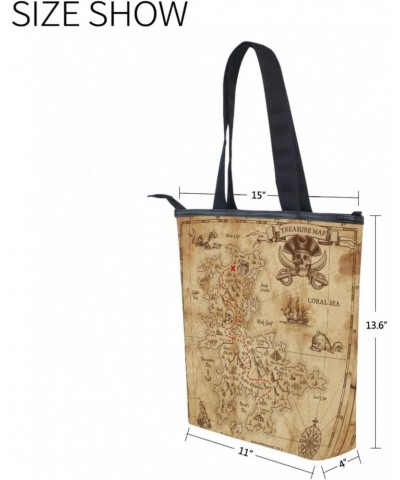 Tote Bag Retro Pirate Treasure Map Canvas Zippered Tote Handbag for Women with 2 Interior Pockets $12.41 Totes