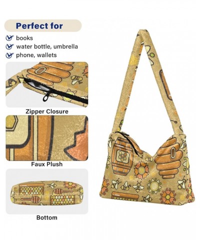 Beekeeping Bee Honey Furry Tote Bag for Women Crossbody Bag Crossbody Tote Going Out Purse with Zipper for Shopping $9.66 Totes