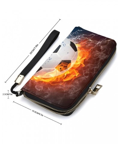 Soccer Ball in Fire And Water Zip Coin Pocket Leather Wallet Vertical Long Wallet for Men Woman With Credit Card Holder $17.8...