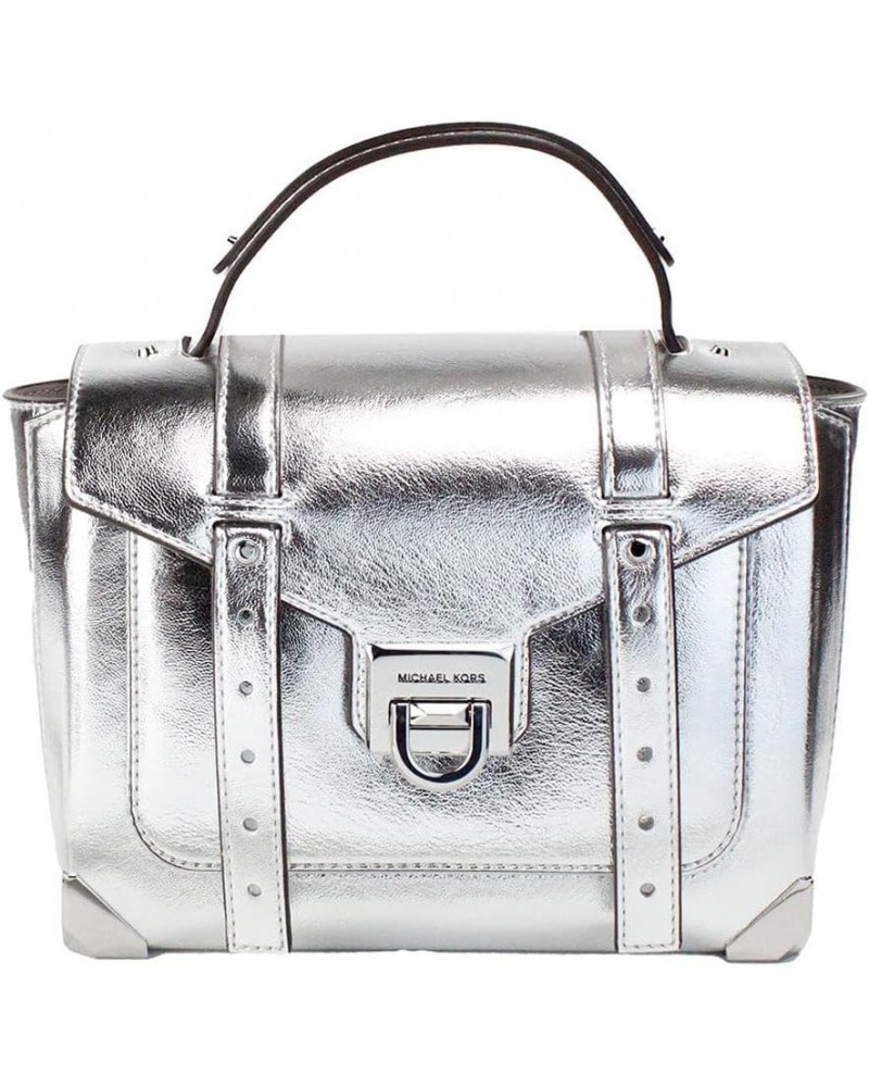 Manhattan Medium Leather Satchel, Metallic Silver $41.06 Satchels