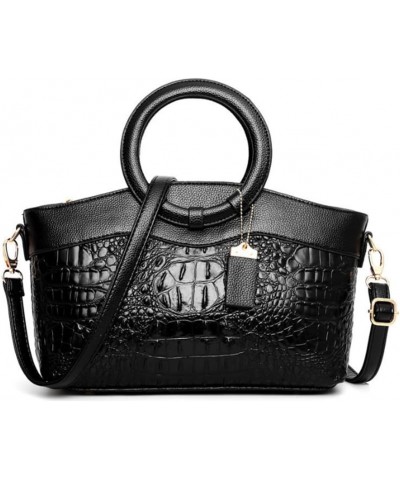 Women Purse and Handbag PU Leather Crocodile Pattern Circular Top-handle Shoulder Bag Tote Satchel Black $22.08 Totes