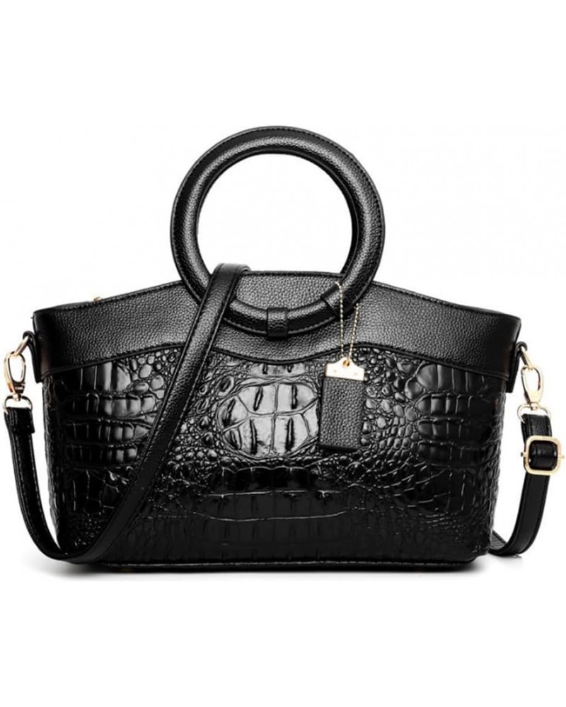 Women Purse and Handbag PU Leather Crocodile Pattern Circular Top-handle Shoulder Bag Tote Satchel Black $22.08 Totes