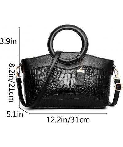 Women Purse and Handbag PU Leather Crocodile Pattern Circular Top-handle Shoulder Bag Tote Satchel Black $22.08 Totes