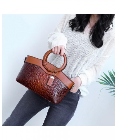 Women Purse and Handbag PU Leather Crocodile Pattern Circular Top-handle Shoulder Bag Tote Satchel Black $22.08 Totes