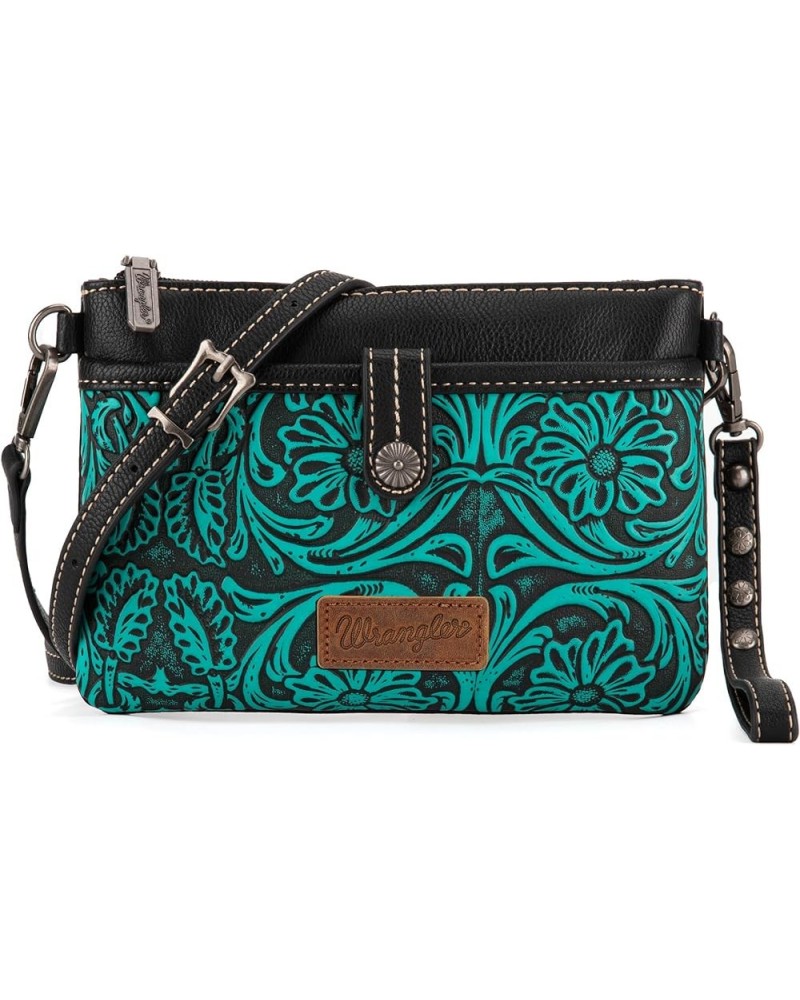 Wrangler Western Cowhide Crossbody Bags for Women Clutch Wristlet Purse Tooling-black $28.79 Crossbody Bags