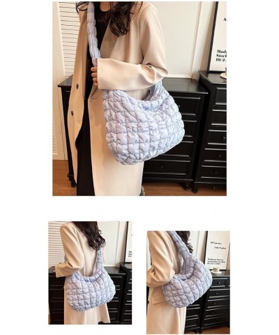 Y2K Puffer Quilted Shoulder Bag Big Tote Bag for Women Puffer Bubble Handbag Large Padding Underarm Hobo Bag With Zipper Blue...