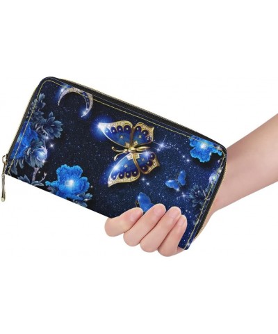 PU Leather Travel Wallet for Women Girls Multi-Card Holder Clutch Bag Purse Cute Animal Print (chihuahua) Blue Shiny Butterfl...