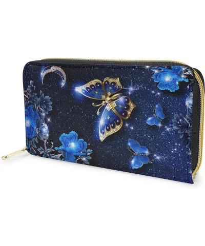 PU Leather Travel Wallet for Women Girls Multi-Card Holder Clutch Bag Purse Cute Animal Print (chihuahua) Blue Shiny Butterfl...