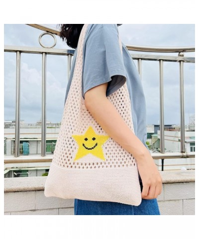 Korean Retro Women Knitting Shoulr Handle Bag Hollow Mh Beh Beige $9.63 Totes