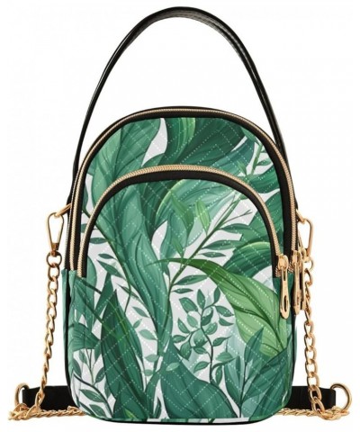 Walls Hand Painted Women's Crossbody Bag, Triple Compartment Crossbody Bag, Crossbody Purses for Women Travel Green Leaves Mo...