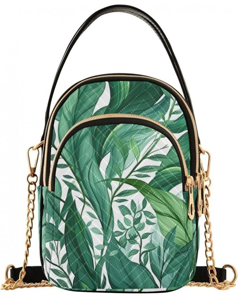 Walls Hand Painted Women's Crossbody Bag, Triple Compartment Crossbody Bag, Crossbody Purses for Women Travel Green Leaves Mo...