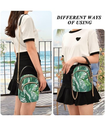 Walls Hand Painted Women's Crossbody Bag, Triple Compartment Crossbody Bag, Crossbody Purses for Women Travel Green Leaves Mo...